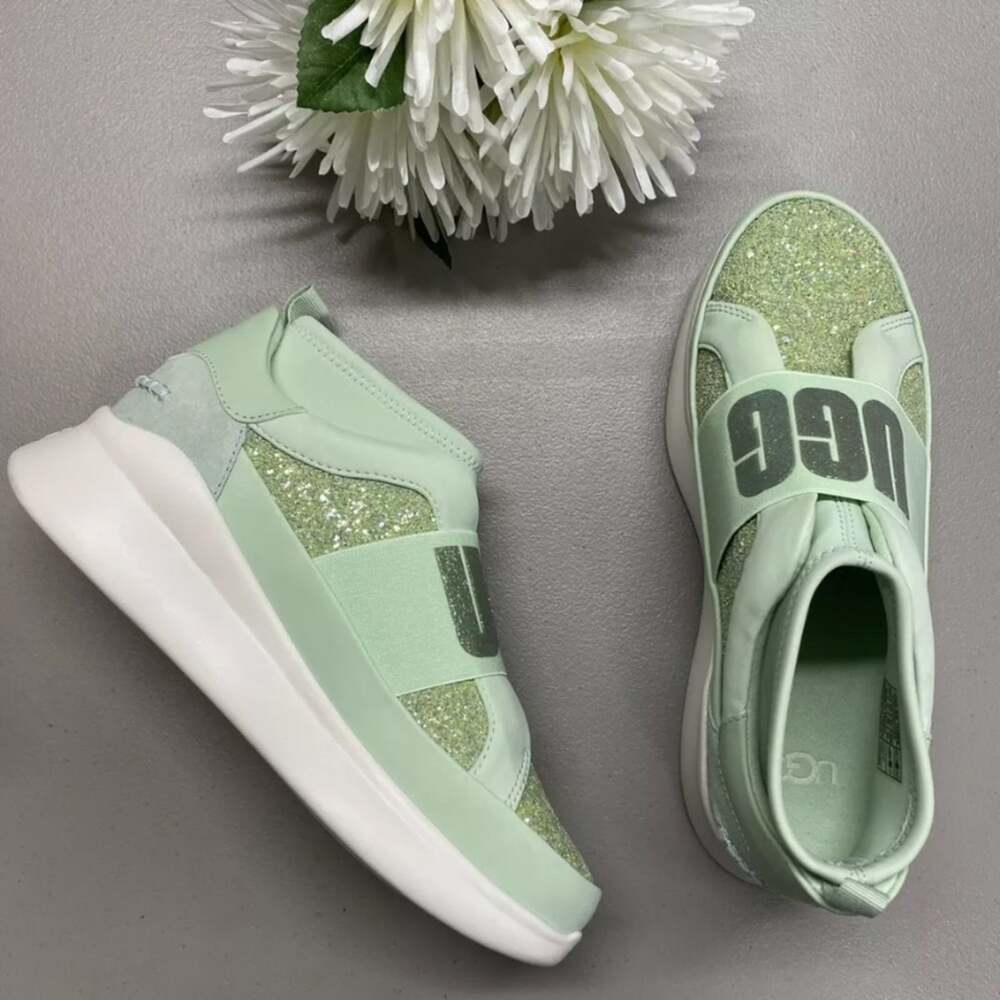 Ugg Sneaker Glitter Chunky Mint Green Spellout Graphic Strap Shoe Womens Size 7